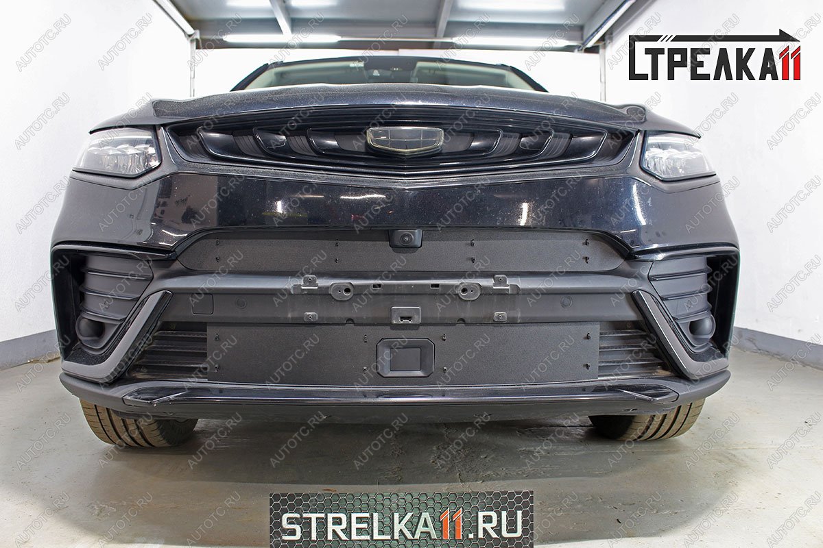 1 469 р. Зимняя защита на стяжке (верх с камерой) Стрелка11  Geely Tugella  FY11,HPBA4 (2019-2023) дорестайлинг (черная)  с доставкой в г. Керчь