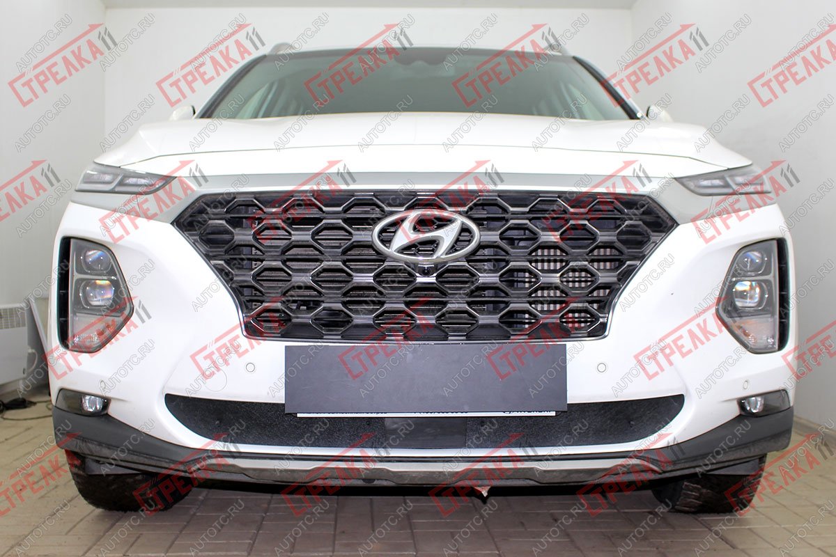 1 489 р. Зимняя защита на стяжке (с датчиком ACC низ) Стрелка11  Hyundai Santa Fe  TM (2018-2021) дорестайлинг (черная)  с доставкой в г. Керчь