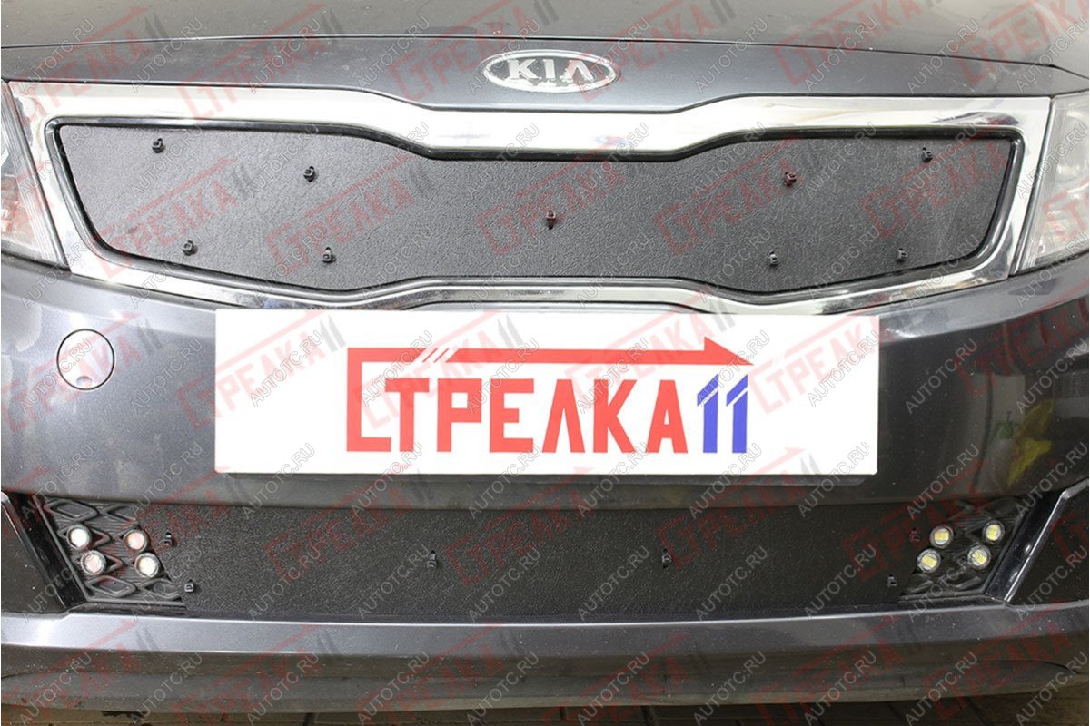 1 489 р. Зимняя защита на стяжке (верх) Стрелка11  KIA Optima  3 TF (2010-2013) дорестайлинг седан (черная)  с доставкой в г. Керчь