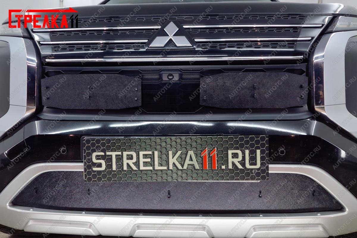 1 379 р. Зимняя защита на стяжке (верх 2 части)  Mitsubishi Outlander  GN (2021-2025) (стрелка)  с доставкой в г. Керчь