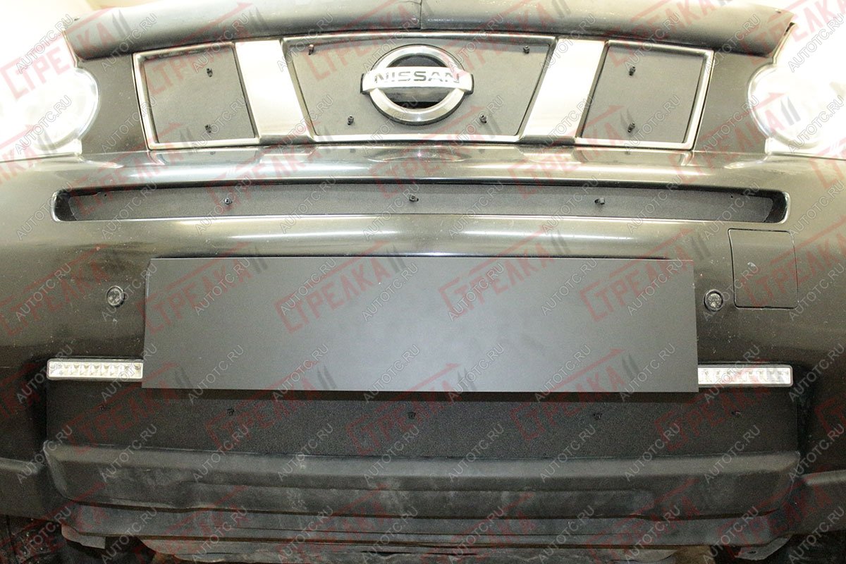 1 129 р. Зимняя защита на стяжке (середина) Стрелка11  Nissan X-trail  2 T31 (2007-2011) дорестайлинг (черная)  с доставкой в г. Керчь