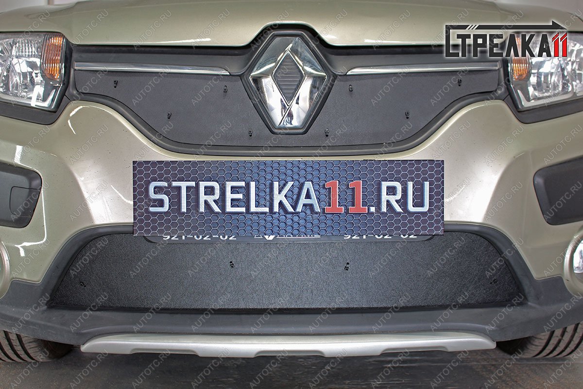 1 489 р. Зимняя защита на стяжке (низ) Стрелка11  Renault Sandero Stepway  (B8) (2014-2018) дорестайлинг (черная)  с доставкой в г. Керчь