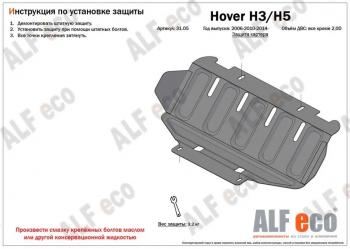 Защита картера двигателя (V-2.0) ALFECO Haval H5 (2020-2023) рестайлинг (алюминий 4 мм)