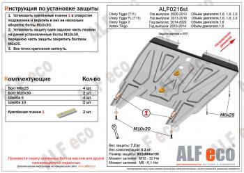 Защита картера и кпп (V-1.8) ALFECO Vortex Tingo рестайлинг (2012-2014) (алюминий 4 мм)