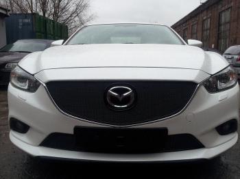 799 р. Зимняя заглушка решетки радиатора (верх) Премиум Стрелка11 Mazda 6 GJ дорестайлинг седан (2012-2015) (черная)  с доставкой в г. Керчь. Увеличить фотографию 2