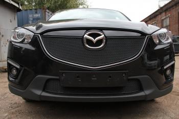 799 р. Зимняя заглушка решетки радиатора (с парктроником) PREMIUM Стрелка11 Mazda CX-5 KE дорестайлинг (2011-2014) (черная)  с доставкой в г. Керчь. Увеличить фотографию 2