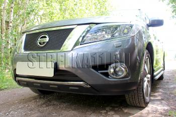 6 999 р. Защита радиатора (низ 2 части) Стрелка11 PREMIUM Nissan Pathfinder R52 дорестайлинг (2012-2017) (черная)  с доставкой в г. Керчь. Увеличить фотографию 2