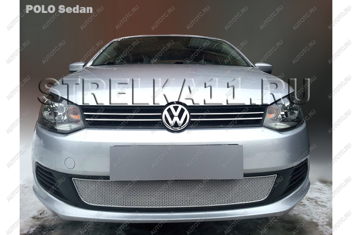 4 199 р. Защита радиатора Стрелка11 PREMIUM Volkswagen Polo 5 седан дорестайлинг (2009-2015) (хром)  с доставкой в г. Керчь
