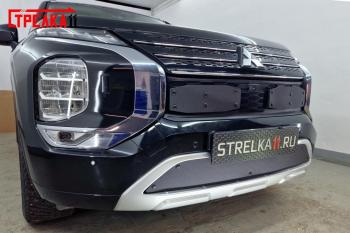 1 099 р. Зимняя заглушка решетки радиатора (низ) Стрелка11 Mitsubishi Outlander GN (2021-2025) (черная)  с доставкой в г. Керчь. Увеличить фотографию 2