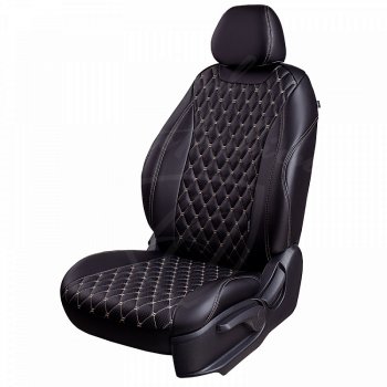 Чехлы для сидений Lord Autofashion Байрон (экокожа) Chevrolet Lacetti ( седан,  универсал,  хэтчбек) (2002-2013), Daewoo Gentra ( KLAS) (2005-2025) (Черный, вставка черная, строчка бежевая)