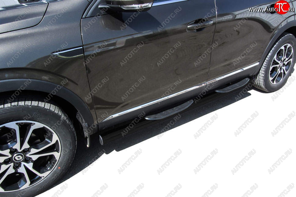 13 999 р. Защита порогов Slitkoff (d76 мм, с проступями)  Renault Arkana (2019-2025) (Сталь с полимерным покрытием. Цвет: чёрный)  с доставкой в г. Керчь