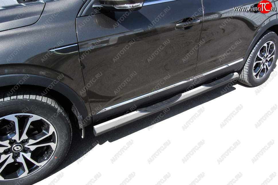 13 999 р. Защита порогов Slitkoff (d76 мм, с проступями)  Renault Arkana (2019-2025) (Сталь с полимерным покрытием. Цвет: серебристый)  с доставкой в г. Керчь