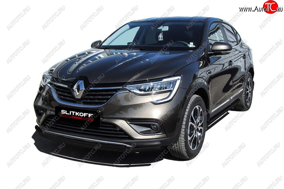 8 899 р. Защита переднего бампера Slitkoff (двойная, d42/32 мм) Renault Arkana (2019-2025) (Сталь с полимерным покрытием. Цвет: чёрный)  с доставкой в г. Керчь