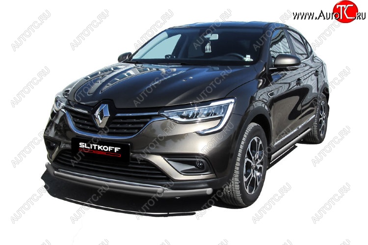 8 899 р. Защита переднего бампера Slitkoff (двойная, d42/32 мм)  Renault Arkana (2019-2025) (Сталь с полимерным покрытием. Цвет: серебристый)  с доставкой в г. Керчь