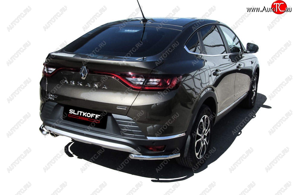 7 949 р. Защита заднего бампера Slitkoff (уголки, d42)  Renault Arkana (2019-2025) (Нержавейка, Полированная)  с доставкой в г. Керчь