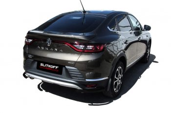 Защита заднего бампера Slitkoff (уголки, d42) Renault Arkana (2019-2025) (Сталь с полимерным покрытием. Цвет: чёрный)