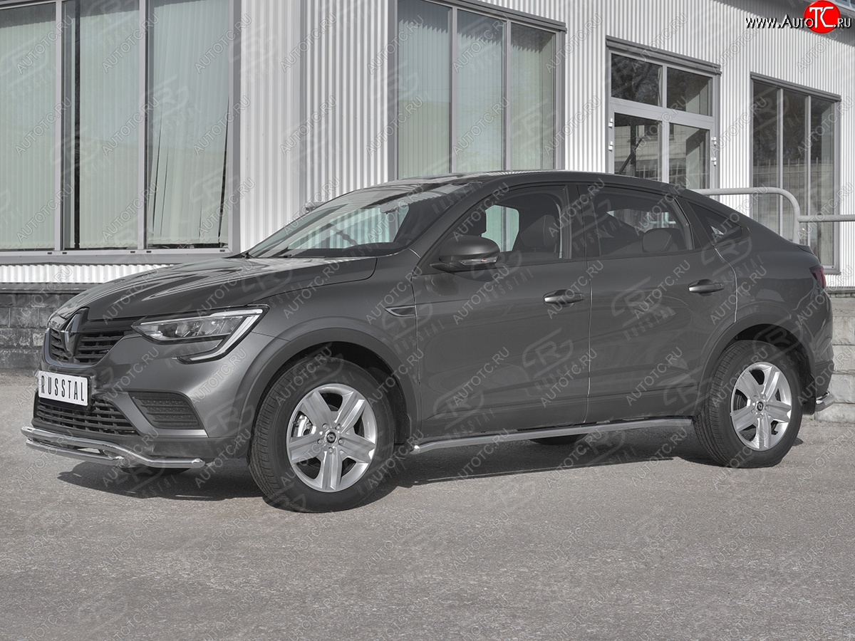 15 599 р. Защита порогов (Ø42 мм, нержавейка) SLITKOFF  Renault Arkana (2019-2025) (Металлические торцы под 90°)  с доставкой в г. Керчь