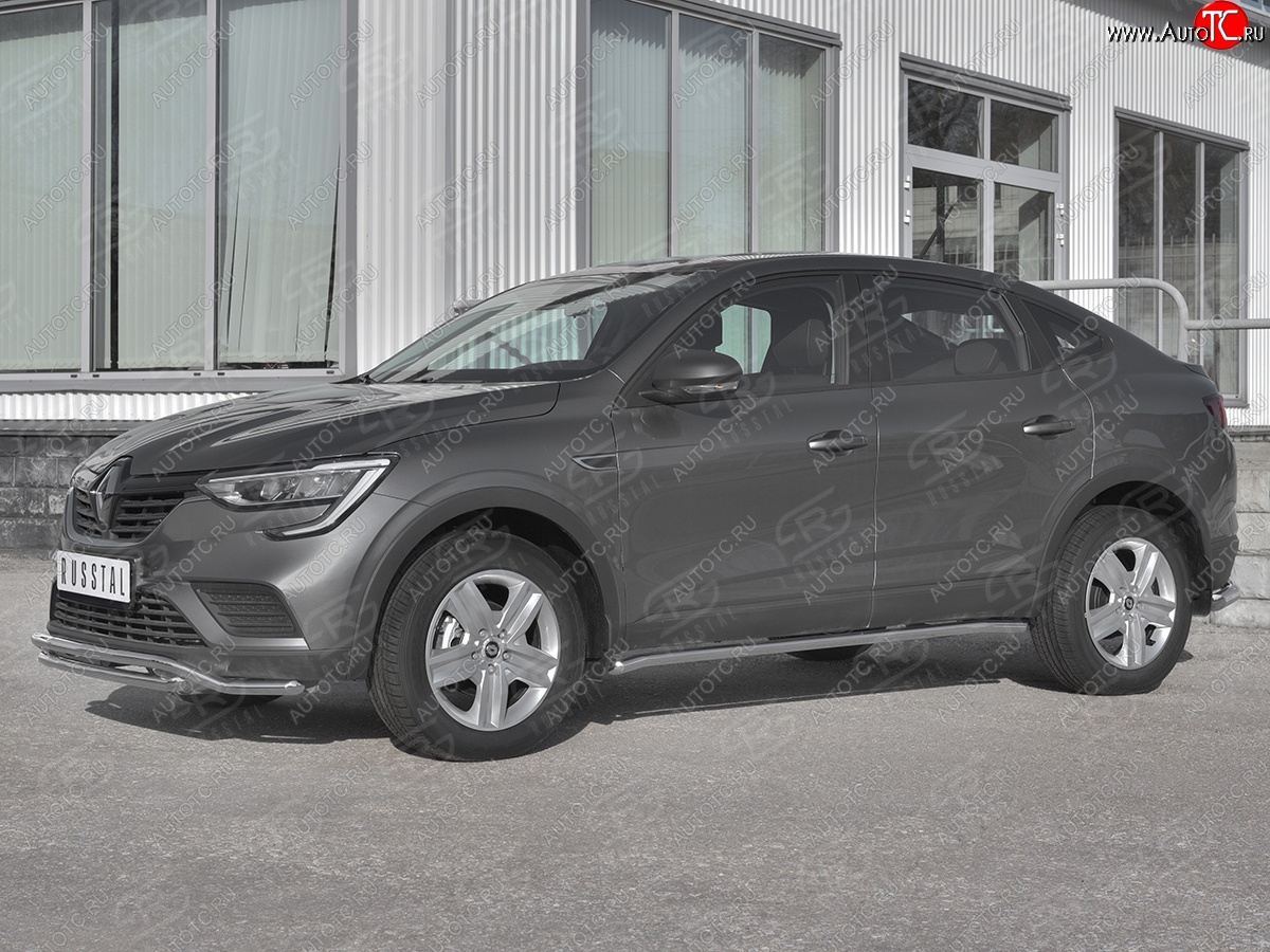 15 599 р. Защита порогов (Ø42 мм, нержавейка) SLITKOFF  Renault Arkana (2019-2025) (Металлические торцы под 45°)  с доставкой в г. Керчь