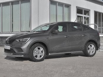 Защита порогов (Ø63 мм, нержавейка) SLITKOFF Renault Arkana (2019-2025) (Металлические торцы под 45°)