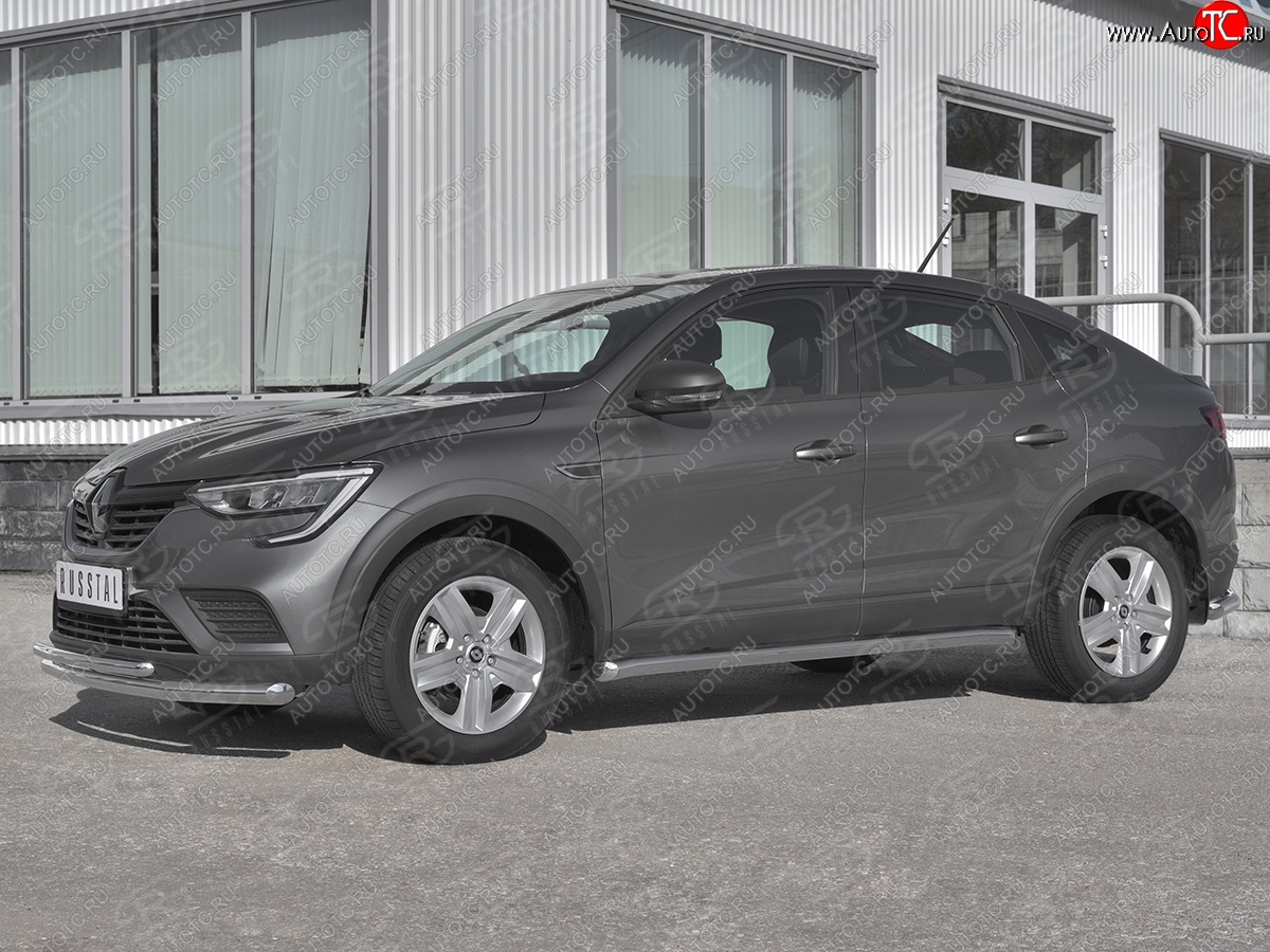 19 549 р. Защита порогов (Ø63 мм, нержавейка) SLITKOFF  Renault Arkana (2019-2025) (Металлические торцы под 45°)  с доставкой в г. Керчь