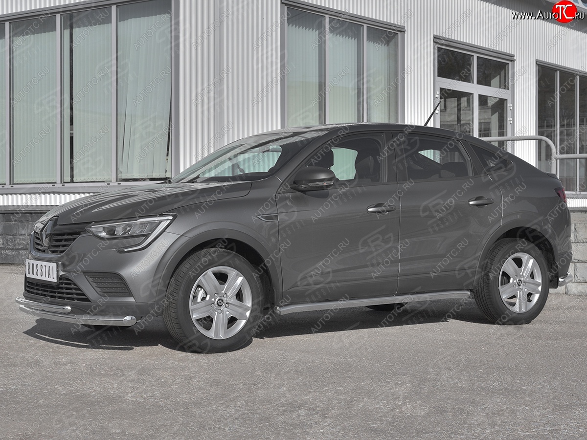 19 549 р. Защита порогов (Ø63 мм, нержавейка) SLITKOFF  Renault Arkana (2019-2025) (Металлические торцы под 90°)  с доставкой в г. Керчь