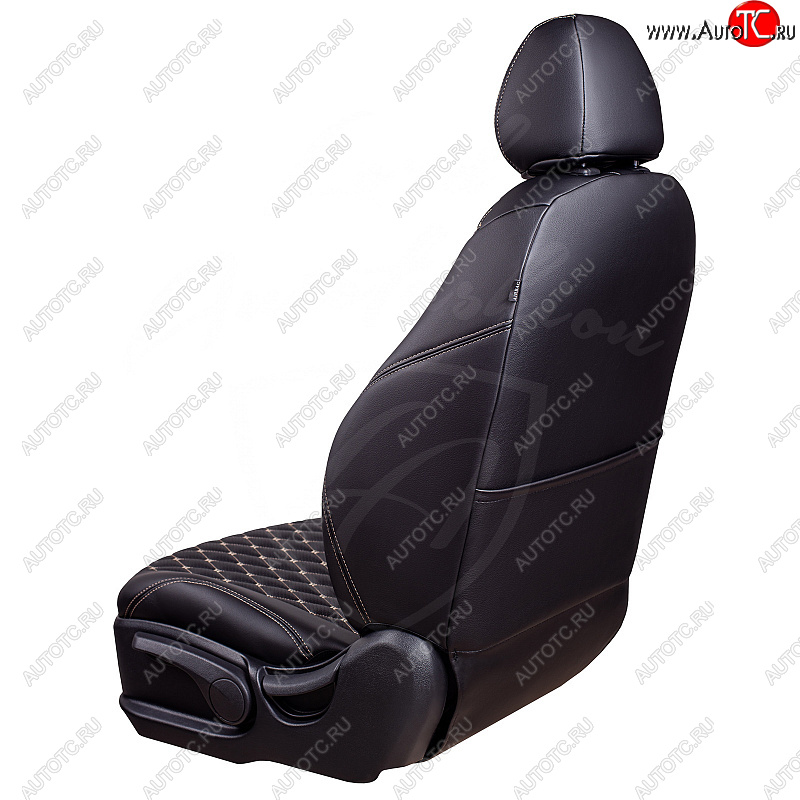 12 399 р. Чехлы для сидений Lord Autofashion Байрон (экокожа, 40/60 + подлокотник, 3 Г-образных подголовника)  Renault Arkana (2019-2025) (Черный, вставка черная, строчка бежевая)  с доставкой в г. Керчь