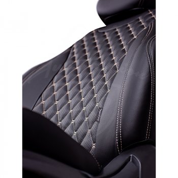 12 399 р. Чехлы для сидений Lord Autofashion Байрон (экокожа, 40/60 + подлокотник, 3 Г-образных подголовника)  Renault Arkana (2019-2025) (Черный, вставка черная, строчка бежевая)  с доставкой в г. Керчь. Увеличить фотографию 3