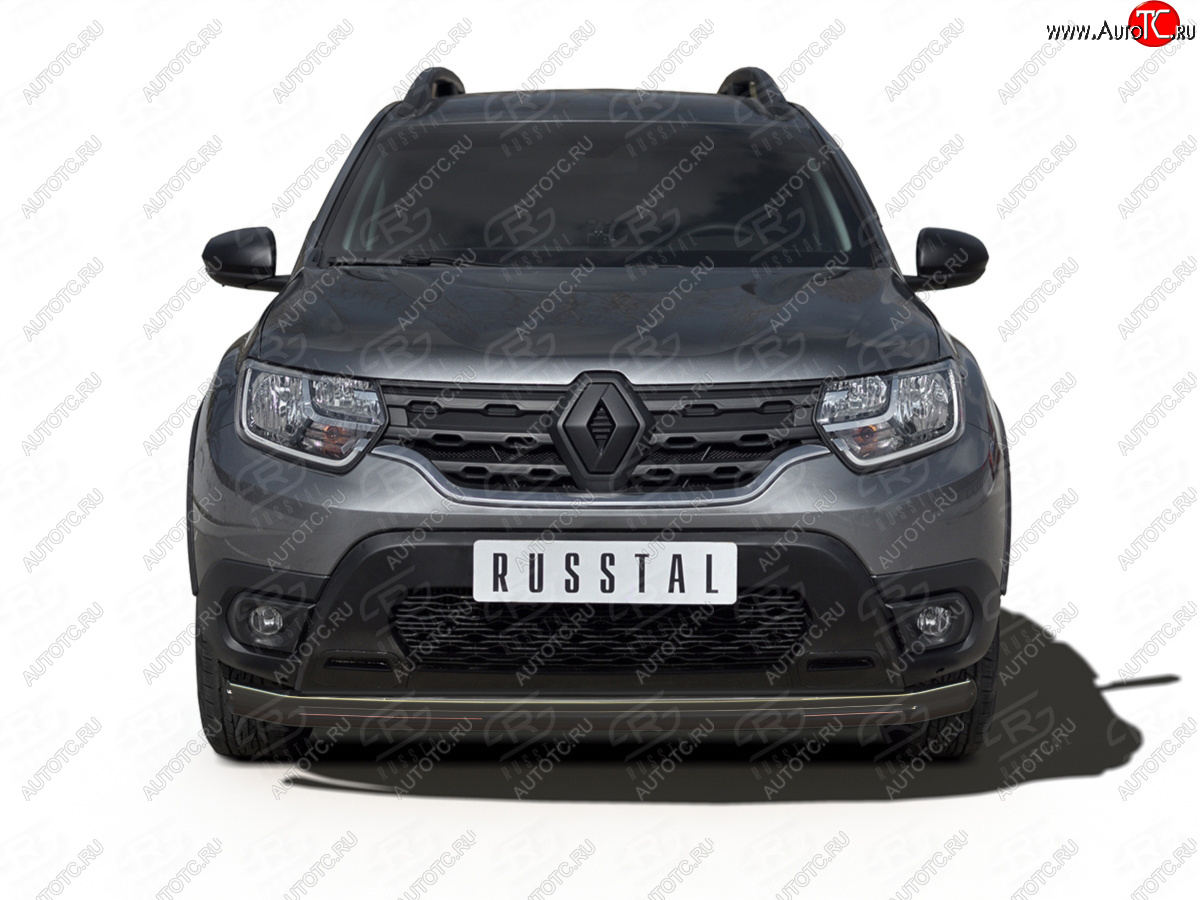 9 399 р. Защита переднего бампера (Ø63 мм) SLITKOFF Renault Duster HM рестайлинг (2021-2024) (нержавейка с полимерным покрытием, черный)  с доставкой в г. Керчь