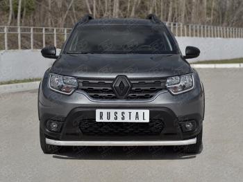 Защита переднего бампера (Ø63 мм) SLITKOFF Renault Duster  HM (2021-2024) рестайлинг (полированная нержавейка)