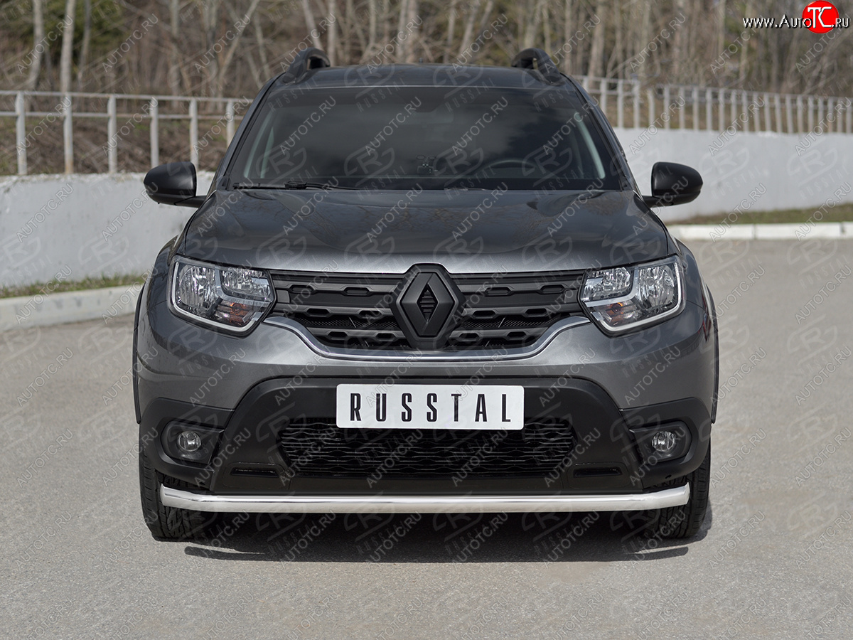 12 849 р. Защита переднего бампера (Ø63 мм) SLITKOFF  Renault Duster  HM (2021-2024) рестайлинг (полированная нержавейка)  с доставкой в г. Керчь