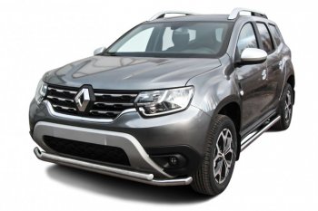 Защита переднего бампера Slitkoff (Ø57 и 42 мм). Renault Duster  HM (2021-2024) рестайлинг (Полированная нержавейка)