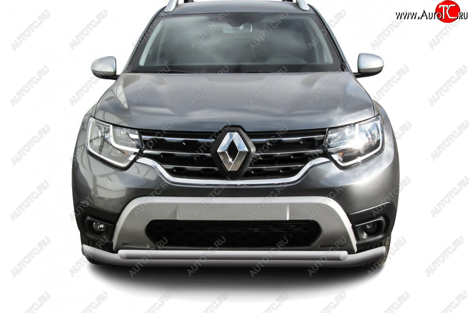 8 899 р. Защита переднего бампера Slitkoff (Ø57 и 42 мм). Renault Duster HM рестайлинг (2021-2024) (Сталь окрашенная, цвет серебристый)  с доставкой в г. Керчь