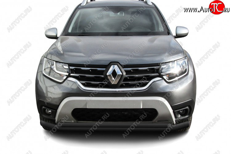 8 899 р. Защита переднего бампера Slitkoff (Ø57 и 42 мм).  Renault Duster  HM (2021-2024) рестайлинг (Сталь окрашенная, цвет черный)  с доставкой в г. Керчь
