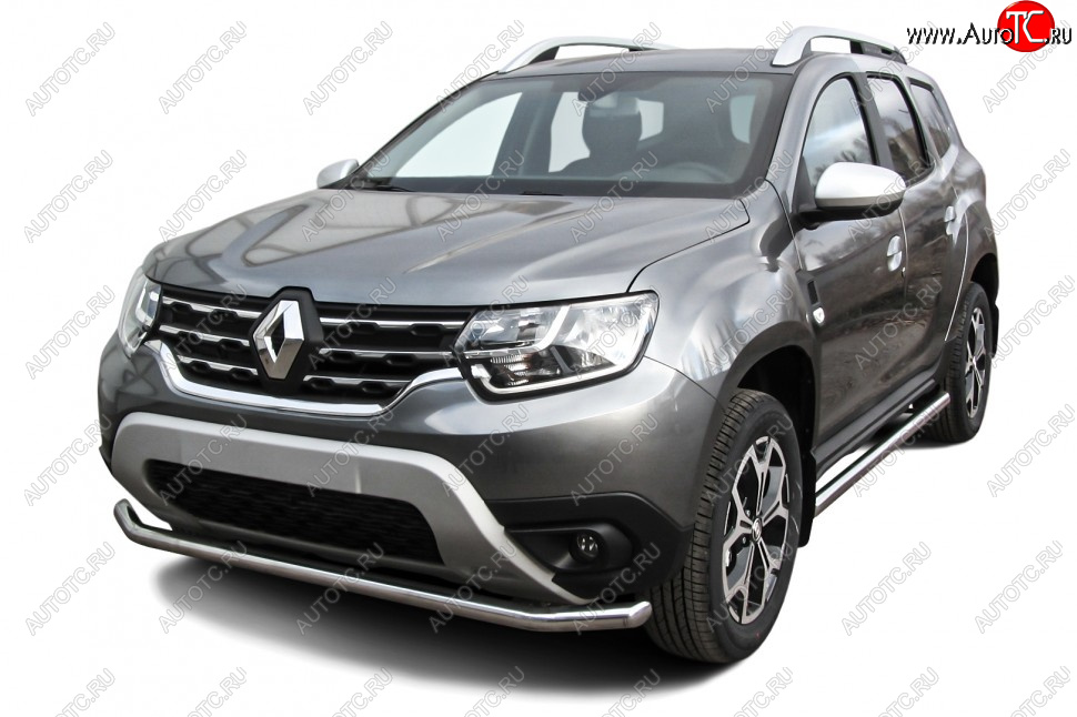 10 699 р. Защита переднего бампера Slitkoff (Ø57 мм).  Renault Duster  HM (2021-2024) рестайлинг (Полированная нержавейка)  с доставкой в г. Керчь