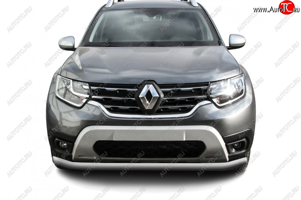 7 499 р. Защита переднего бампера Slitkoff (Ø57 мм). Renault Duster HM рестайлинг (2021-2024) (Сталь окрашенная, цвет серебристый)  с доставкой в г. Керчь