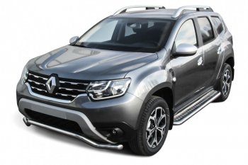 Защита переднего бампера Slitkoff (Ø57 мм, волна). Renault Duster  HM (2021-2024) рестайлинг (Полированная нержавейка)