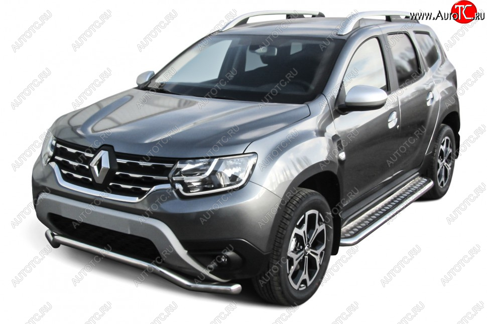 11 499 р. Защита переднего бампера Slitkoff (Ø57 мм, волна).  Renault Duster  HM (2021-2024) рестайлинг (Полированная нержавейка)  с доставкой в г. Керчь