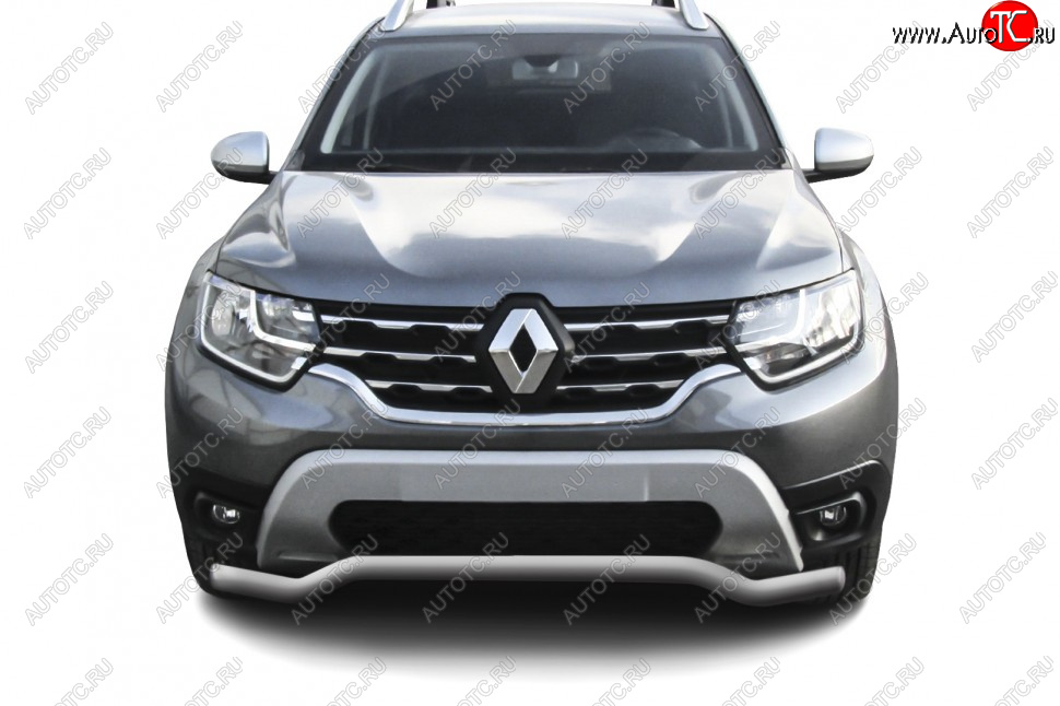 7 999 р. Защита переднего бампера Slitkoff (Ø57 мм). Renault Duster HM рестайлинг (2021-2024) (Сталь окрашенная, цвет серебристый)  с доставкой в г. Керчь