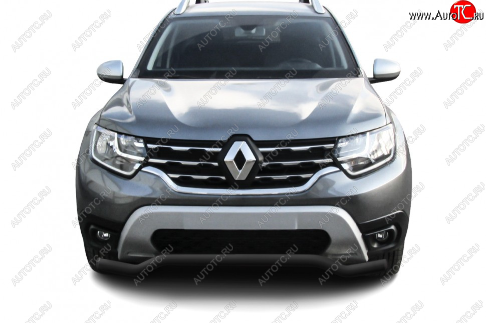 7 999 р. Защита переднего бампера Slitkoff (Ø57 мм).  Renault Duster  HM (2021-2024) рестайлинг (Сталь окрашенная, цвет черный)  с доставкой в г. Керчь