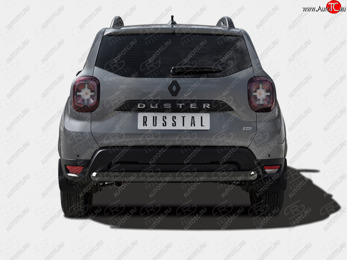 9 399 р. Защита заднего бампера (Ø63 мм) SLITKOFF  Renault Duster  HM (2021-2024) рестайлинг (нержавейка с полимерным покрытием, черный)  с доставкой в г. Керчь