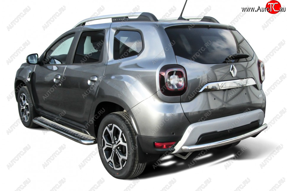 10 699 р. Защита заднего бампера Slitkoff (Ø57 мм)  Renault Duster  HM (2021-2024) рестайлинг (Полированная нержавейка)  с доставкой в г. Керчь