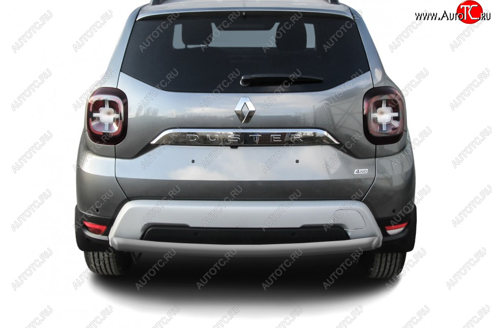 7 499 р. Защита заднего бампера Slitkoff (Ø57 мм) Renault Duster HM рестайлинг (2021-2024) (Сталь окрашенная, цвет серебристый)  с доставкой в г. Керчь