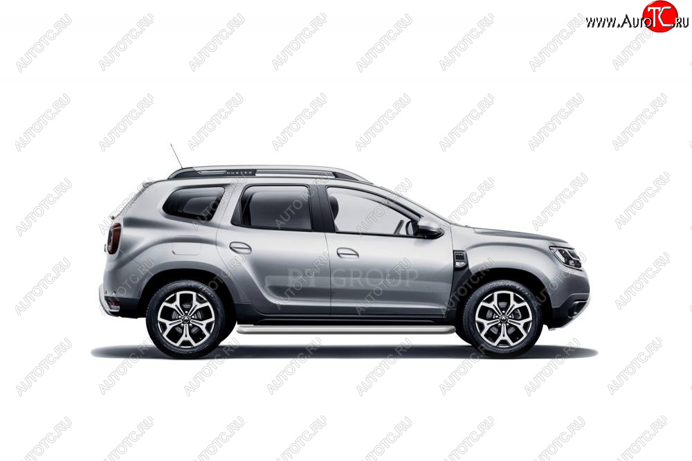 11 199 р. Порожки для ног Petroil Tuning (Ø51 с алюминиевой площадкой)  Renault Duster  HM (2021-2024) рестайлинг (Цвет: серебристый (Искра))  с доставкой в г. Керчь