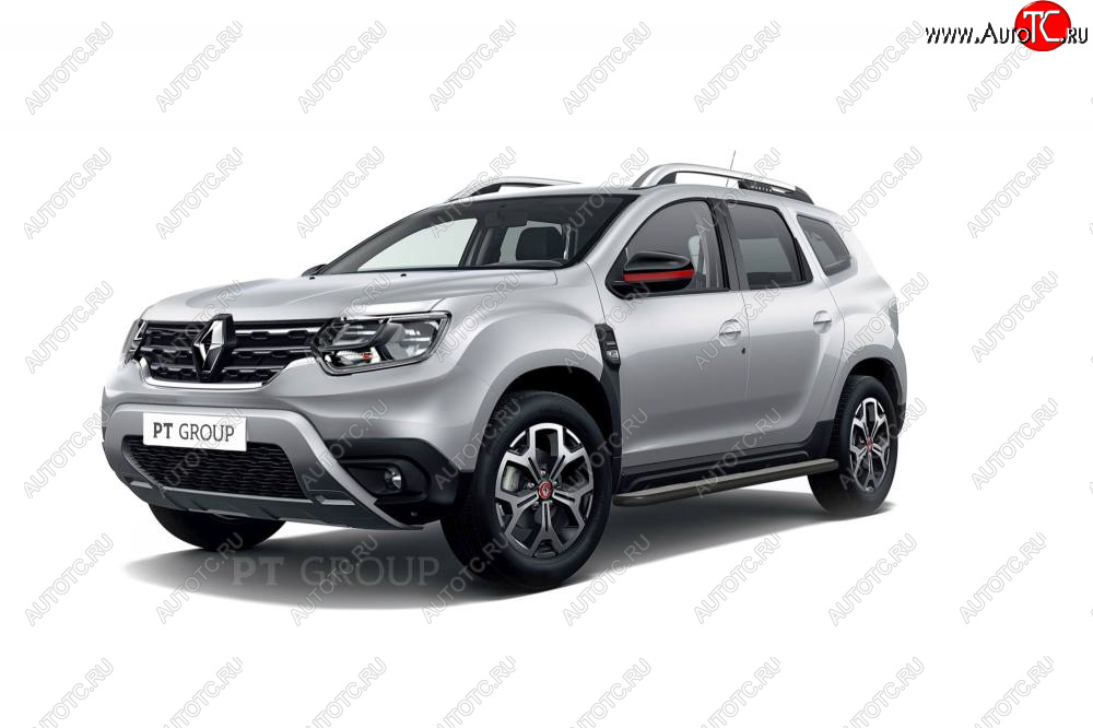 11 199 р. Порожки для ног Petroil Tuning (Ø51 с алюминиевой площадкой)  Renault Duster  HM (2021-2024) рестайлинг (Цвет: черный (шагрень))  с доставкой в г. Керчь