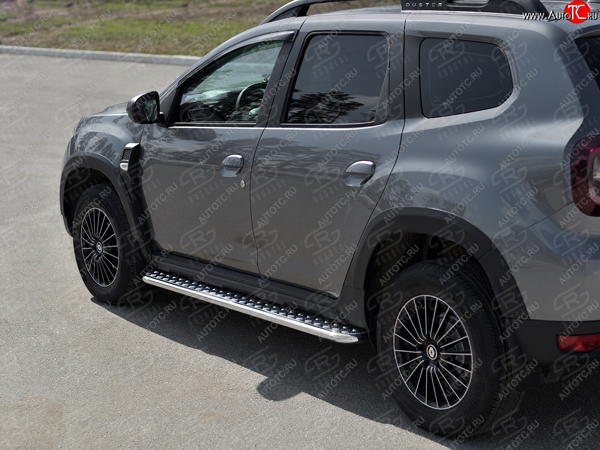 20 999 р. Порожки для ног SLITKOFF (Ø42 мм)  Renault Duster  HM (2021-2024) рестайлинг (лист - алюминий, профиль - сталь)  с доставкой в г. Керчь