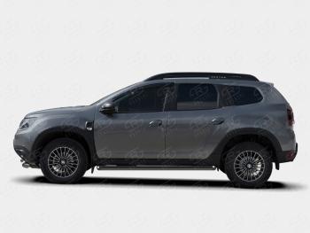 Защита порогов (Ø63 мм) SLITKOFF Renault Duster  HM (2021-2024) рестайлинг (срез на торцах 45°, цвет черный)