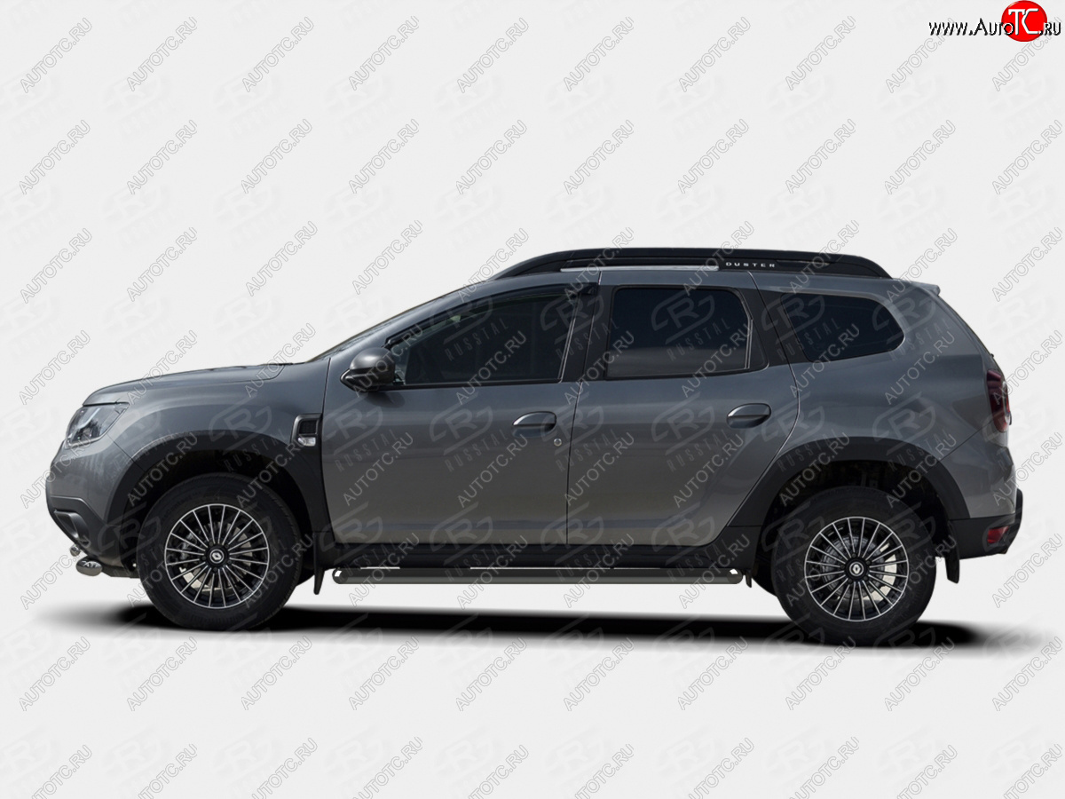 12 349 р. Защита порогов (Ø63 мм) SLITKOFF  Renault Duster  HM (2021-2024) рестайлинг (срез на торцах 45°, цвет черный)  с доставкой в г. Керчь