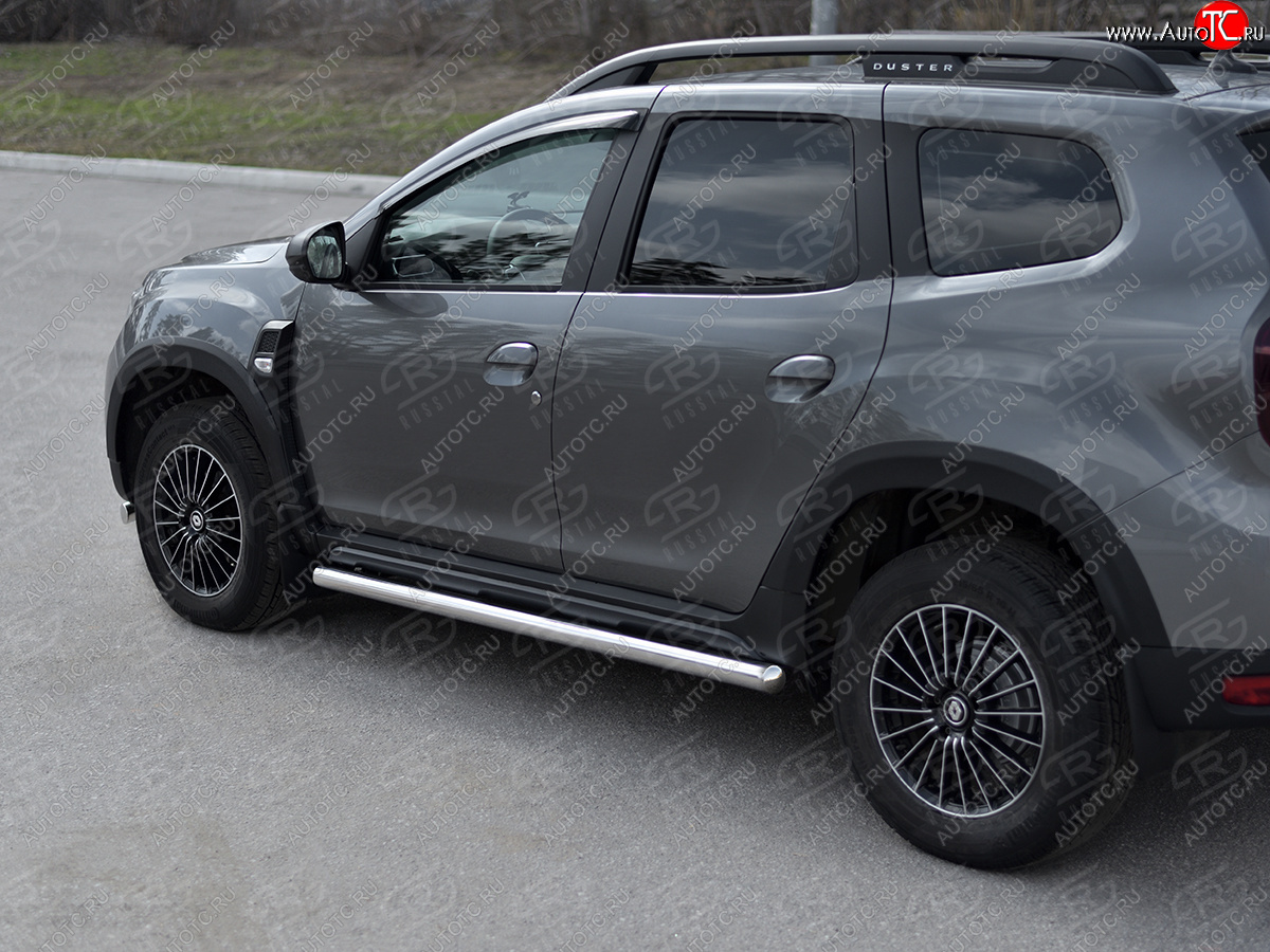 17 499 р. Защита порогов (Ø63 мм, нержавейка) SLITKOFF  Renault Duster  HM (2021-2024) рестайлинг (срез на торцах круглый 90°, полированная нержавейка)  с доставкой в г. Керчь