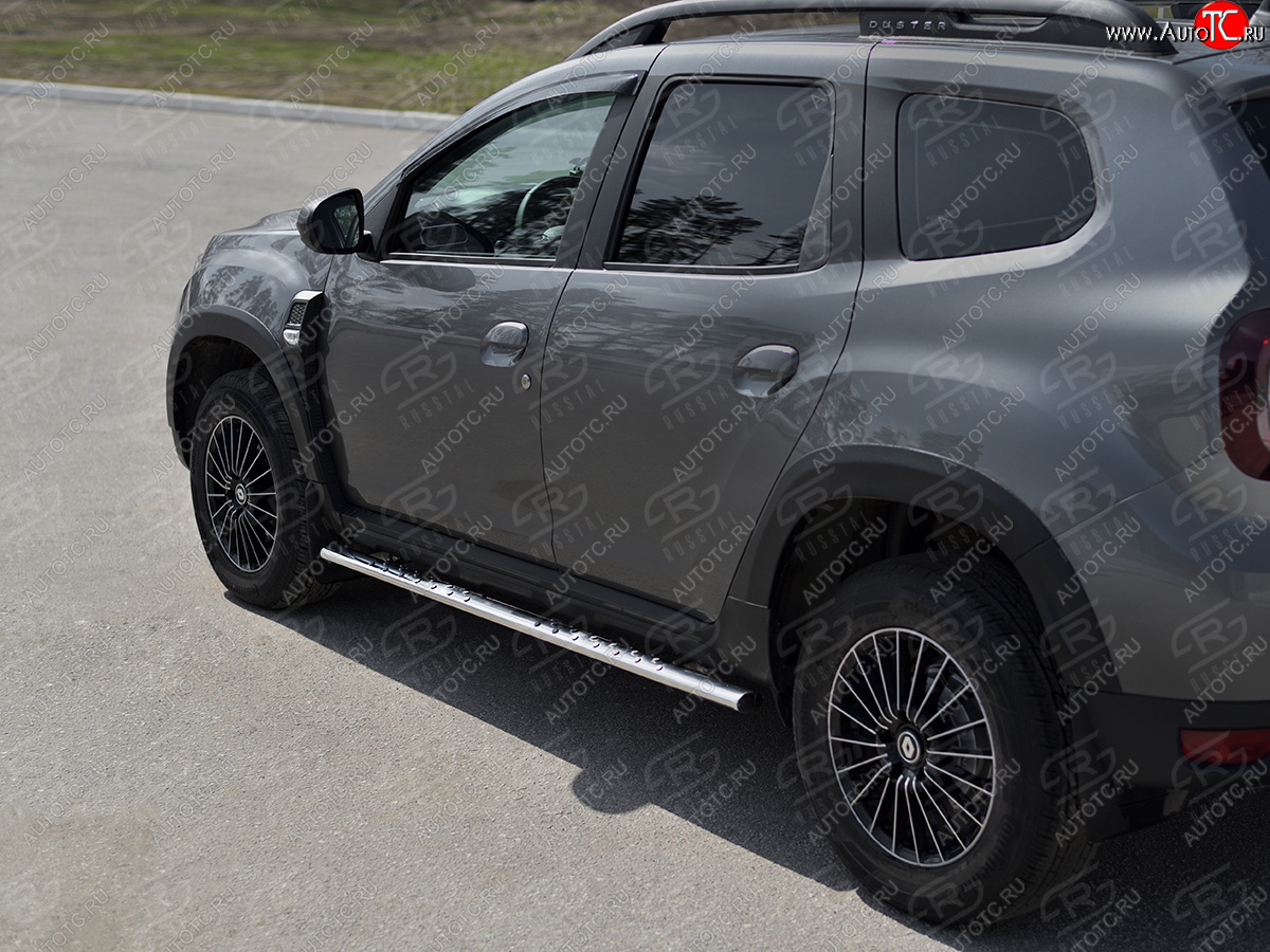 13 199 р. Защита порогов (Ø75x42 мм с проступью) Russtal Renault Duster HM рестайлинг (2021-2024) (полированная нержавейка)  с доставкой в г. Керчь