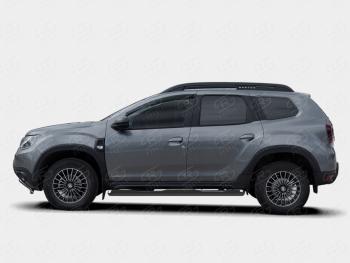 Защита порогов (Ø76 мм, с проступью) SLITKOFF Renault Duster  HM (2021-2024) рестайлинг (срез на торцах 45°, порошковая окраска в цвет черный)